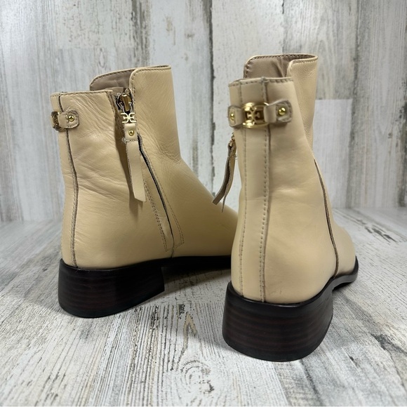 Sam Edelman Women's Thatcher Beige Leather Square Toe Ankle Boots #1076 - Picture 6 of 10